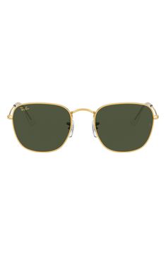 Ray-Ban Frank 54mm Square Sunglasses available at #Nordstrom Gold Frame Sunglasses, Timeless Sunglasses, Ray Ban Logo, Fashion Eye Glasses, Mens Eyewear, Gold Sunglasses, Sunglass Frames, Vintage Frames