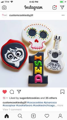 cookies decorated with sugar and icing to look like the number one for each skeleton