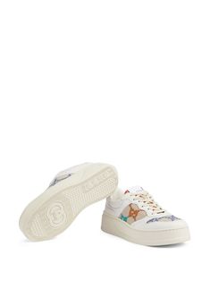 Gucci White Sneakers With Textured Sole, Multicolor Lace-up Sneakers With Perforations, Designer Low-top Sneakers With Laces, Gucci Designer Platform Sneakers With Round Toe, Designer Gucci Platform Sneakers With Round Toe, Gucci Leather Low-top Platform Sneakers, Gucci Low-top Platform Sneakers With Branded Insole, Casual Gucci Platform Sneakers With Round Toe, Designer Leather Sneakers With Laces