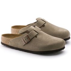 Boston Suede Leather Soft Footbed Taupe Birkenstock Colors, Boston Soft Footbed, Birkenstock Clog, Boston Clogs, Birkenstock Men, Dr Shoes, Birkenstock Women, Calf Muscles, Kaia Gerber