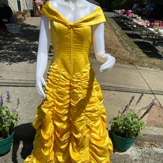 Custom Made By Artist On Etsy For Disney Party. Comes With Hoop Underskirt For Volume (Mannequin Not Wearing Hoop In Pictures). Sizing Equivalent To L/Xl. Yellow Fitted Dress For Costume Party, Fitted Yellow Dress For Costume Party, Yellow Spring Dress For Costume Party, Yellow Dresses For Spring Costume Party, Belle Dress, Disney Party, Gold Yellow, The Beast, Beauty And The Beast