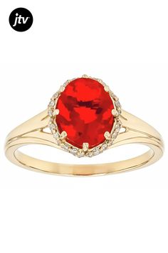 1.07ct Oval Orange Mexican Fire Opal With 0.14ctw Round White Diamond 14k Yellow Gold Ring. Measures Approximately 0.37"L x 0.41"W. Mexican Fire Opal, Yellow Gold Ring, Yellow Gold Rings, Fire Opal, White Diamond, Gold Ring, Gold Rings, Opal, Yellow Gold