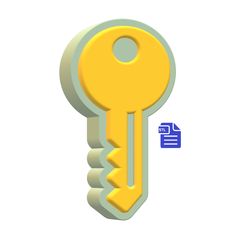 an image of a yellow key with the letter e on it's back side