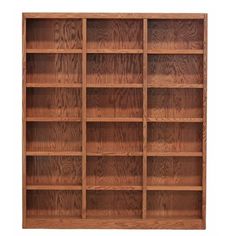 a wooden bookcase with many compartments