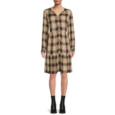 Work or weekend looks are given extra added flair with our Pilar woven plaid dress. Different plaids to choose from! Fun kicky plaids for Fall and winter weather wearing! Ankle boots are must here for an exciting updated look! Size: XXXL.  Color: Beige.  Gender: female.  Age Group: adult. Winter Plaid Long Sleeve Dress, Long Sleeve Plaid Dress For Winter, Casual Long Sleeve Plaid Dress For Fall, Long Sleeve Brown Plaid Dress For Fall, Casual Fitted Plaid Dress, Fall Fitted Knee-length Plaid Dress, Fitted Plaid Dress For Fall, Casual Plaid Dress For Fall, Casual Brown Plaid Dress For Fall