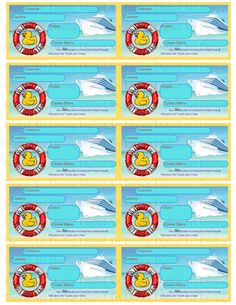 four tickets with rubber ducks on them and the words'ducky boat'in red,