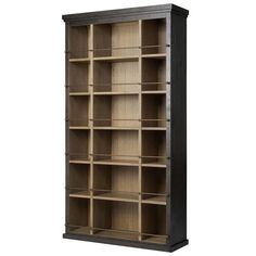 an open bookcase with several shelves on each side