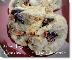 cookies with raisins and walnuts on a red plate