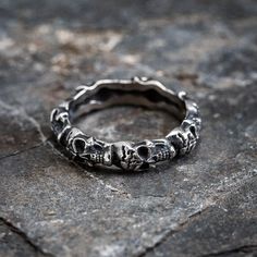 Stainless Steel Vanquished Foes Skull Ring-Viking Ring-Norse Spirit Skull Print Gothic Jewelry For Streetwear, Punk Metal Skull Ring For Streetwear, Adjustable Symbolic Skull Ring, Adjustable Punk Skull Ring, Gothic Skull Jewelry For Biker Events, Adjustable Stainless Steel Skull Ring, Gothic Skull Ring For Streetwear, Punk Skull Jewelry For Biker Events, Vikings Gifts