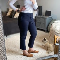 Only Worn A Handful Of Times, And They’re A Little Too Big For Me Now! Basically Brand New. My Measurements, For Reference: Height: 5’10 Weight: 160ish Hips: 39.5” Waist: 28.5” Bust: 37” Arm: 12” Leg: 25” Casual Navy Tapered Leg Work Pants, Navy Blue Dress Pants Outfit Women, Tailored Navy Dress Pants For Semi-formal Occasions, Navy Blue Pants Outfit Women, Navy Casual Ankle-length Pants, Fitted Full-length Navy Dress Pants, Navy Blue Pants Outfit, Navy Cotton Ankle-length Pants, Blue Pants Outfit