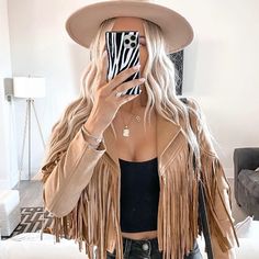 Tassel Suede Women Fringe Jacket Long Sleeve Jacket Model Wears S Rodeo Outerwear With Tassels, Spring Rodeo Outerwear With Fringe, Brown Tasseled Outerwear For Fall, Brown Tassel Outerwear For Fall, Chic Fall Outerwear With Tassels, Brown Tasseled Outerwear For Spring, Beige Tasseled Outerwear For Spring, Beige Tasseled Spring Outerwear, Chic Beige Outerwear With Fringe