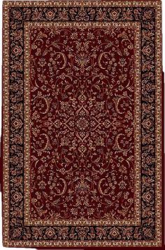 a red and black rug with an ornate design on the bottom, in front of a white background