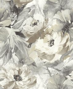 an abstract floral wallpaper with grey and white flowers