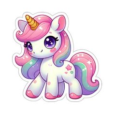 a pink and purple pony sticker with stars on it