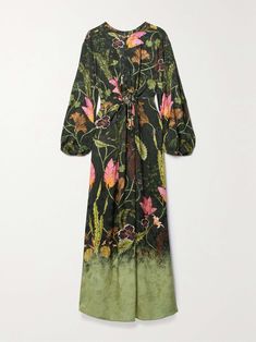 AGUA BY AGUA BENDITA + NET SUSTAIN  Antonieta Habitat floral-print jacquard maxi dress Silk Floral Print Maxi Dress For Fall, Fall Floral Print Silk Maxi Dress, Silk Maxi Dress With Floral Print For Fall, Fall Silk Maxi Dress With Floral Print, Net Sustain, Design 2023, Women Long Sleeve Dress, Botanical Pattern, Flower Dress