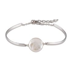 Timeless elegance meets contemporary opulence… HIGH-QUALITY STERLING SILVER — Crafted from high-quality sterling silver, this bracelet combines the shine of silver with the charm of cultured freshwater pearls.  CENTER CULTURED PEARL — The spotlight at the center of the bracelet is a cultured freshwater pearl, carefully selected for its natural beauty.  VERSATILE AND COMFORTABLE STYLE — The flexible bracelet design is versatile and comfortable, making it suitable for both everyday wear and specia Adjustable Pearl Oyster Bracelet Jewelry, Elegant Adjustable Bracelet With Pearl Pendant, Elegant Adjustable Bracelets With Pearl Pendant, Pearl White Oyster Bracelet Jewelry, Minimalist Pearl Jewelry With Oyster Bracelet, Modern Silver Pearl Bracelet For Formal Occasions, Minimalist Pearl Bangle Jewelry, Elegant Pearl Pendant Bracelet, Minimalist Metal Pearl Bracelet