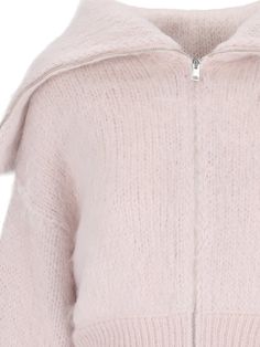 Sa Su Phi light zip sweater in pink wool and mohair with maxi collar, zip closure, dropped shoulders, ribbed trims, straight hem. Composition: 67% Mohair, 28% Polyamide, 5% Wool Feminine Wardrobe, Sneaker Wedge, Luxury Shop, Zip Sweater, Yoga Wear, Bridal Shoes, Dress Codes, Luxury Boutique, Sweater Shop