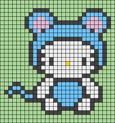 an image of a pixel style cat with blue and white colors on it's face