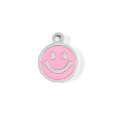 Brighten up your jewelry collection with our 18K Gold PVD Stainless Steel Epoxy Pink Smiley Face Charm. This playful and vibrant charm combines timeless fun with premium quality, making it the perfect addition to any jewelry line. The smiley face design brings an instantly recognizable symbol of happiness and positivity, while the epoxy pink finish adds a pop of color that’s both modern and eye-catching. Its easy attachment to any chain makes it perfect for unique charm necklaces and bracelets t Fun Pink Charm Necklaces, Pink Fun Style Charm Necklace, Playful Pink Charm Necklaces, Playful Pink Charm Necklaces For Friendship, Playful Pink Charm Necklace For Friendship, Adjustable Pink Friendship Charms, Trendy Nickel-free Pink Charm Necklace, Trendy Pink Hypoallergenic Jewelry, Trendy Pink Charm Necklace