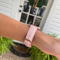 Our Pink Leather Apple Watch band is a quaint, yet eye-catching piece to add to your Apple Watch band collection. Round out any outfit with this staff favorite that is sure to draw attention! Fits 38, 40, 41 mm High-quality, durable, and comfortable pink leather Rose Gold embellished hinges Adjustable strap to fit most wrists Simple yet elegant design suitable for anyone's style! Adjustable Pink Apple Watch Band For Everyday Use, Adjustable Apple Watch Band For Everyday Use, Adjustable Pink Leather Watch Band, Trendy Pink Bracelet Strap Apple Watch Band, Adjustable Rose Gold Apple Watch Band For Everyday, Leather Rose, Leather Apple Watch Band, Leather Apple Watch, Golden Apple