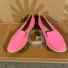 *New Without Box *Inside Tags May Be Marked To Prevent Retail Store Returns. *Some Shoes May Have Slight Scratch's Scuffs Due To Being Out Of Box. I Guarantee That These Shoes Are 100% Authentic. We Buy Directly From Ugg. Casual Pink Flats With Branded Insole, Pink Slip-on Flats For Work, Trendy Pink Leather Loafers, Pink Leather Loafers For Spring, Trendy Pink Leather Flats, Casual Pink Leather Loafers, Spring Pink Loafers With Leather Sole, Pink Casual Loafers With Leather Sole, Casual Pink Loafers With Leather Sole