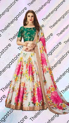 Contact us for any queries about product or shop and real images. 👉 Lehenga choli Fabric Detail Lehenga Color : Off-White and Green Lehenga Fabric: Organza Lehenga Flair : 3.00 Meter Lehenga Waist : 42-44 Inch Lehenga Height : 42-44Inch Dupatta Fabric : Organza Dupatta Size : 2.50 Meter Blouse Fabric : Slub Silk Blouse Size : .90 Centimeter Blouse Inner : American Crepe Lehenga Dupatta & Blouse Description : Sequins Zari Embroidery Work ✸Package Contains: 1 Semi-Stitched Lehenga with Dupatta an Bollywood Style Printed Dupatta For Wedding, Bollywood Style Printed Wedding Dupatta, Semi-stitched Floral Print Lehenga For Eid, Festival Georgette Lehenga With Printed Motifs, Diwali Floral Print Georgette Lehenga, White Lehenga With Printed Motifs For Festive Occasions, Festive White Lehenga With Printed Motifs, Traditional Printed Georgette Sets, Semi-stitched Digital Print Choli For Wedding