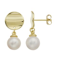 Add some class to your jewelry collection with these gold plated medallion earrings. Adorned with beautiful freshwater pearls, these earrings add a unique and sophisticated touch to any outfit. Click on this JEWELRY & WATCHES GUIDE to learn about fit, styles, materials and more! Add some class to your jewelry collection with these gold plated medallion earrings. Adorned with beautiful freshwater pearls, these earrings add a unique and sophisticated touch to any outfit. Click on this JEWELRY & WA Medallion Earrings, Pearl Details, Freshwater Pearls, Jewelry Earrings Dangle, Gold Metal, Jewelry Collection, Jewelry Watches, Gold Tones, Dangle Earrings