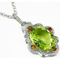 Royal 14K White Gold Lemon Quartz & Diamond Pendant - 17.60 Carat Lemon Quartz, 0.32 Carat Diamonds Elegant Green Diamond Gemstones, Diamond Multi-stone Jewelry For May Birthstone, May Birthstone Multi-stone White Gold Jewelry, White Gold Multi-stone Jewelry For May Birthstone, Classic Multi-stone Jewelry For May Birthstone, Green Diamond Multi-stone Jewelry, Dazzling Gemstones With Diamond Accents As Gift, Luxury Jewelry With Accent Stones And May Birthstone, Elegant Multi-stone May Birthstone Jewelry