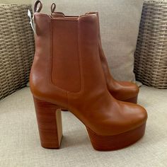 Nwt Michael Kors Camel-Brown Leather Platform Chelsea Boots. Back Logo. Stacked High Heel: 5 Inches. Platform: 2 Inches. Size 10 Brown Faux Leather Boots With Reinforced Heel, Brown Ankle Platform Boots For Work, Chic Brown Ankle-high Heeled Boots, Brown Ankle Platform Boots For Workwear, Brown Pointed Toe Platform Boots With Stacked Heel, Brown Platform Boots With Pointed Toe And Reinforced Heel, Brown Pointed Toe Platform Boots With Reinforced Heel, Brown Platform Boots With Reinforced Heel And Pointed Toe, Brown Faux Leather Platform Boots For Work