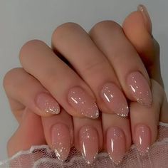 Almond Press on Nails Medium Fake Nails Press ons Glitter Sliver French Tip Glue on Nails with Sparky Design Stiletto Acrylic Nails Glossy 24pcs False Nails Size: M.  Color: Brown. Unghie Sfumate, Kutek Disney, Milky Nails, French Manicure Nails, Valentine Nails, Nude Nail Designs, Easy Nails, Short Almond, Manicure Tips