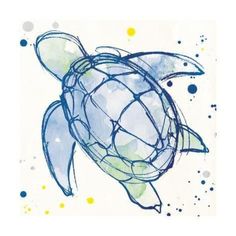 a watercolor drawing of a sea turtle