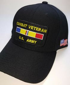 THIS LISTING IS FOR ONE COMBAT VETERAN U.S. ARMY w/AMERICAN FLAG ON SIDE MILITARY BALL CAP DESCRIPTION This military patch is professionally heat transferred onto a structured BLACK baseball cap. The cap is made of 100% acrylic, and is one size fits most (hook & loop adjustable closure). SHIPPING SORRY, WE ONLY SHIP WITHIN THE UNITED STATES via USPS within 48 hours of cleared payments. Thank you! CONTACT US Please feel free to contact us with any questions that you may have concerning any of our Beaded Caps, Military Ball, Military Patch, Black Baseball Cap, Embroidered Hat, Embroidered Baseball, Embroidered Hats, Baseball Hat, Bead Caps