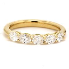 Ninacci 18K Yellow Gold 5-Stone Oval Cut Diamond Band - 0.83 Carat Total Diamond Weight - Size 7.0 Classic Oval Half Eternity Wedding Ring, Wedding Bands For Oval Engagement Rings, Cocktail Accessories, Diamond Cocktail Rings, Unique Diamonds, Oval Cut Diamond, Fine Jewelry Collection, Diamond Band, Rings For Her