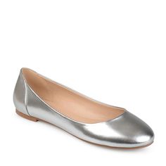 Step into the perfect flat with the Women's Journee Collection Kavn Flat. Vegan leather upper in a flat style with a round toe. Slip on entry. Comfort padded footbed. Rubber outsole. Flats For Wedding, Silver Bridesmaid, Shoes Silver, Silver Flats, Gold Flats, Womens Ballet Flats, Silver Shoes, Pumps Flat, Journee Collection