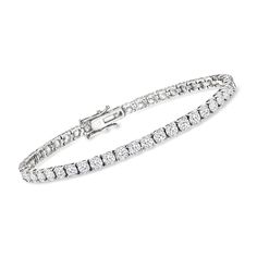 Ross-Simons - 8.90 ct. t. w. Diamond Tennis Bracelet in 14kt White Gold. 8". Classically styled for the ultimate level of sophisticated elegance. This traditional tennis bracelet dazzles with an impressive 8.90 ct. t. w. of round brilliant-cut diamonds, shimmering from end to end in 14kt white gold. An absolute must-have for any fine collection - you will feel such a glow when you try it on. Double-latch safety. Box clasp, diamond tennis bracelet. Diamond birthstones are the perfect gift for April birthdays. Classic Flexible Tennis Bracelet With Round Cut, Classic Flexible Tennis Bracelet, Classic Cubic Zirconia Tennis Bracelet For Formal Occasions, Formal Tennis Bracelet With Round Cut Prong Setting, Classic Formal Tennis Bracelet With Cubic Zirconia, Formal Flexible Cubic Zirconia Tennis Bracelet, Timeless Flexible Tennis Bracelet For Anniversary, Formal Platinum Tennis Bracelet With Diamond Accents, Formal Flexible Sterling Silver Bracelet In White Gold