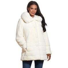 Luxurious winter style is effortless wearing these women's Gallery faux-fur coat. Luxurious winter style is effortless wearing these women's Gallery faux-fur coat. Faux-fur construction Attached hood Snap front Long sleeves 2 pocketsFIT & SIZING Designed to hit above the knees HeavyweightFABRIC & CARE Polyester Dry clean Imported Size: Small. Color: White. Gender: female. Age Group: adult.