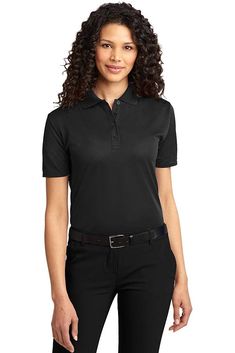 Port Authority ® Ladies Dry Zone ® Ottoman Polo. L525 - BLACK - L | Port Authority Women's Dry Zone Ottoman Polo Shirt in Black Size Large | Polyester Long Sleeves Polo, Port Authority, Black Polo, Pique Polo Shirt, Polo Shirt Women, Long Sleeve Polo, Short Sleeve Polo, Sports Shirts, Black Shirt