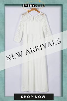 White Plus Size 3/4 Lace Sleeve Yoke Maxi Dress Spring White Half Sleeve Maxi Dress, White Half Sleeve Maxi Dress For Spring, Spring Maxi Dress With 3/4 Sleeves, Spring Brunch Maxi Dress With 3/4 Sleeves, Spring Maxi Dress With 3/4 Sleeves For Brunch, White Dress With 3/4 Sleeve For Fall, Maxi Dress Plus Size, Clothing Plus Size, Dress Plus Size