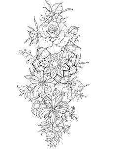 a black and white line drawing of flowers