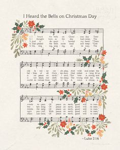 an old sheet music with holly and bells on christmas day written in red, green, yellow and orange