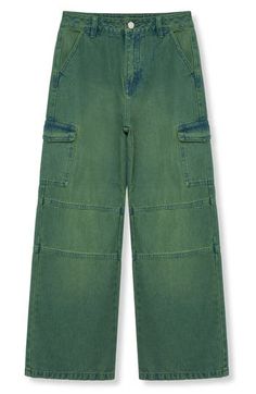 A wide-leg silhouette brings trend-savvy appeal to these nonstretch-denim cargo pants perfect for everything from school to laid-back weekends. Zip fly with button closure Front slant pockets; cargo flap-patch pockets; back flap-patch pockets 100% cotton Machine wash, tumble dry Imported Denim Cargo Pants, Denim Cargo, Fabric Gift Bags, Cargo Jeans, Nordstrom Store, Free Fabric, Bottoms Pants, Cargo Pants, Wide Leg