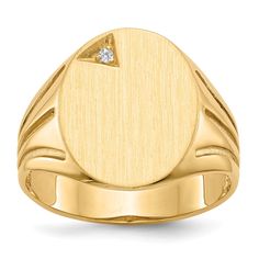 14k Yellow Gold Burnish Diamond Signet Ring Ring Band, Signet Ring, Open Back, Size 10, Yellow Gold, Band, Ring, Yellow, Gold