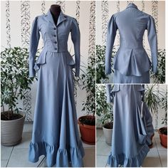 Edwardian Blue Costume - Etsy Fitted Blue Victorian Dress With Long Sleeves, Fitted Long Sleeve Victorian Dress In Blue, Elegant Blue Maxi Skirt With Ruffles, Elegant Blue Ruffled Maxi Skirt, Fitted Floor-length Ruffled Maxi Skirt, Blue Fitted Victorian Dress, Blue Ruffled Fitted Maxi Skirt, Fitted Blue Maxi Skirt With Ruffles, Blue Fitted Maxi Skirt With Ruffles