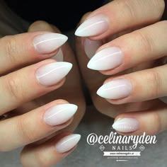 Nails Ombre Almond, Fade Nails, French Fade Nails, White Stiletto Nails, Faded Nails, French Fade, Gel Nails French, French Ombre, Nails Ombre