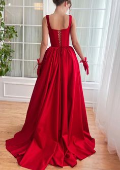 Renaissance Taffeta Gown | Teuta Matoshi Belle Inspired Prom Dress, Red Fitted Satin Ball Gown, Red Fitted Gown For Debutante Ball, Fitted Red Gown For Debutante Ball, Floor-length Taffeta Ball Gown For Prom Season, Taffeta Ball Gown With Sweep Train, Taffeta Ball Gown For Prom Season, Satin Ball Gown With Corset Back For Gala, Fitted Bodice Taffeta Corset Dress For Wedding