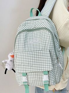 Bird in Bag - College-Style Block-Colored Backpack with Patched Decoration and Multi-Functional Pockets (with Accessories) Backpack With Patches, Bag College, Backpack Patches, School Style, College Style, Blue Backpack, Classic Backpack, College Fashion, School Fashion