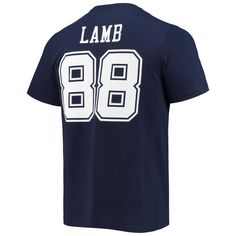 It's not truly game time until CeeDee Lamb takes the field. Show your excitement to watch your favorite Dallas Cowboys star in action with this Player Icon Name and Number T-shirt from Fanatics Branded. It features the team's logo printed across the chest and CeeDee Lamb graphics with faux mesh numbers on the back. The cotton fabric also gives this crew neck Dallas Cowboys shirt a lightweight, comfortable feel.It's not truly game time until CeeDee Lamb takes the field. Show your excitement to watch your favorite Dallas Cowboys star in action with this Player Icon Name and Number T-shirt from Fanatics Branded. It features the team's logo printed across the chest and CeeDee Lamb graphics with faux mesh numbers on the back. The cotton fabric also gives this crew neck Dallas Cowboys shirt a li Varsity T-shirt With Team Logo For Football Season, Team Logo T-shirt For Baseball Game Day, Game Day Baseball T-shirt With Logo Print, Game Day T-shirt With Logo For Baseball Season, Varsity Logo Print T-shirt For Game Day, Football Season Fan Gear T-shirt With Logo, Game Day Football Season T-shirt With Logo, Game Day Jersey T-shirt With Logo Print, Football Season Fan Apparel T-shirt With Logo