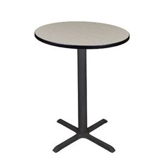 a white table with black cross legs and a round top on an isolated white background