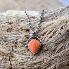 Spiny Oyster Basket Pendant - Spiny Oyster Necklace - Chili Red Pendant - .925 Sterling Silver Unique Orange Sterling Silver Necklace, Sterling Silver Pendant Necklace In Orange, Oval Coral Jewelry For Gift, Coral Oval Jewelry For Gifts, Orange Large Pendant Jewelry, Unique Orange Sterling Silver Jewelry, Artisan Coral Necklace For Gift, Unique Red Sterling Silver Necklace, Unique Hand Forged Red Jewelry