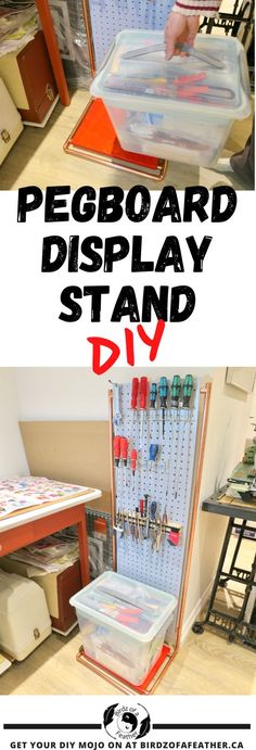 the pegboard display stand is organized and ready to be used